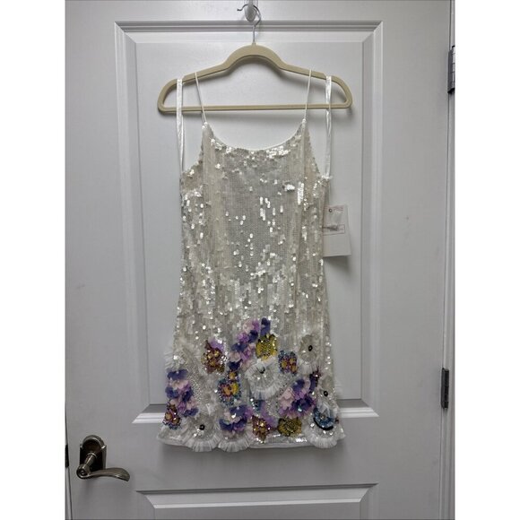 Mac Duggal Size 2 White 3D Floral 93628 Sequin Embellished Mini Cocktail Dress - Picture 5 of 13